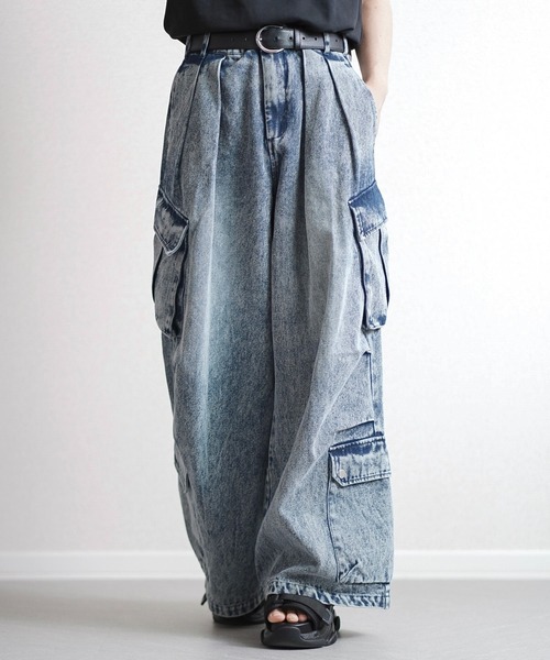 ヴィンテージデザインメニーポケットデニムカーゴパンツ(SETUP着用可能