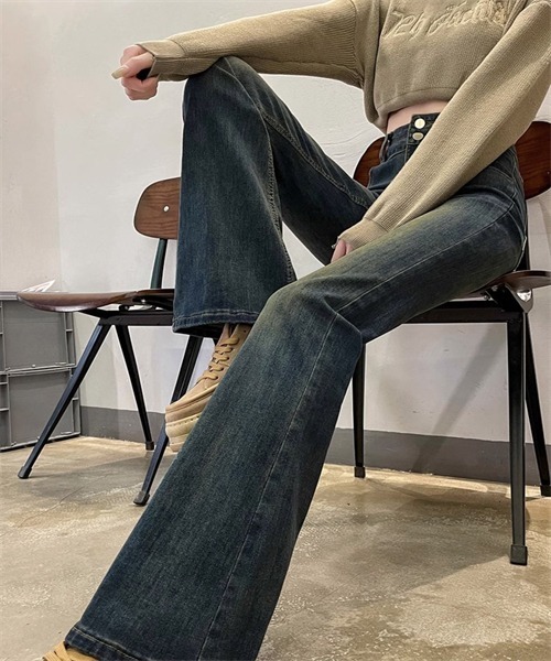 FREE STYLISTS（フリー スタイリスト）の「フレアデニムパンツ ストレッチパンツ（デニムパンツ・レディース・ブルー/ブラック/ライトブラック・S/M/L/2XL/3XL/XS/XL）」の9枚目の写真