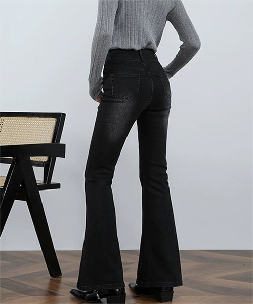 FREE STYLISTS（フリー スタイリスト）の「フレアデニムパンツ ストレッチパンツ（デニムパンツ・レディース・ブルー/ブラック/ライトブラック・S/M/L/2XL/3XL/XS/XL）」の18枚目の写真