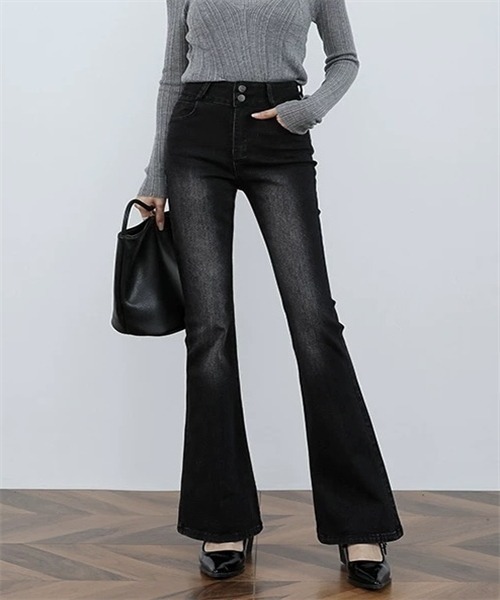 FREE STYLISTS（フリー スタイリスト）の「フレアデニムパンツ ストレッチパンツ（デニムパンツ・レディース・ブルー/ブラック/ライトブラック・S/M/L/2XL/3XL/XS/XL）」の13枚目の写真