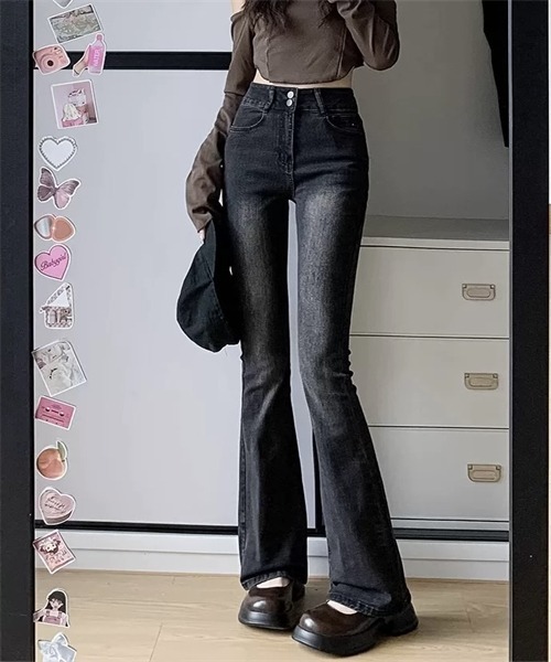 FREE STYLISTS（フリー スタイリスト）の「フレアデニムパンツ ストレッチパンツ（デニムパンツ・レディース・ブルー/ブラック/ライトブラック・S/M/L/2XL/3XL/XS/XL）」の16枚目の写真