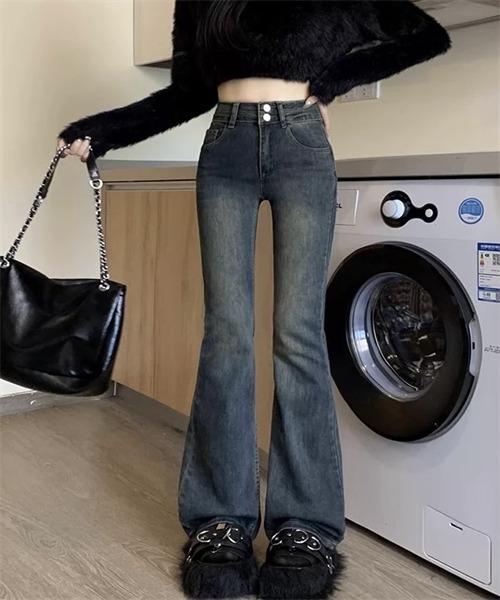 FREE STYLISTS（フリー スタイリスト）の「フレアデニムパンツ ストレッチパンツ（デニムパンツ・レディース・ブルー/ブラック/ライトブラック・S/M/L/2XL/3XL/XS/XL）」の19枚目の写真