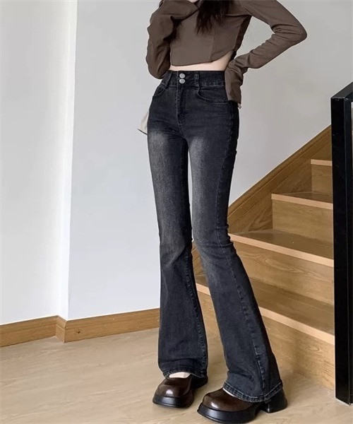 FREE STYLISTS（フリー スタイリスト）の「フレアデニムパンツ ストレッチパンツ（デニムパンツ・レディース・ブルー/ブラック/ライトブラック・S/M/L/2XL/3XL/XS/XL）」の17枚目の写真