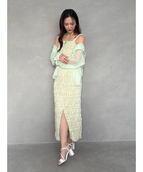 OUNNOUN（オウンノウン）の「【OUNNOUN】シュリンクペンシルスカート【セットアップ着用可】（スカート・レディース・オフホワイト/ミント・MEDIUM/SMALL）」の4枚目の写真