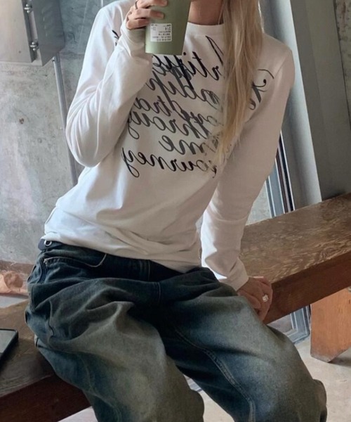 lilful(リルフル)の「レタリングロゴ プリントロンT(Tシャツ/カットソー・レディース・ホワイト/ブラック・L/M)」の10枚目の写真