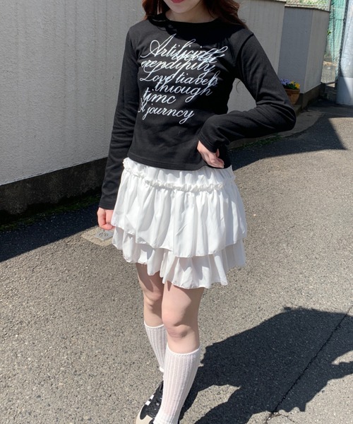 lilful(リルフル)の「レタリングロゴ プリントロンT(Tシャツ/カットソー・レディース・ホワイト/ブラック・L/M)」の16枚目の写真