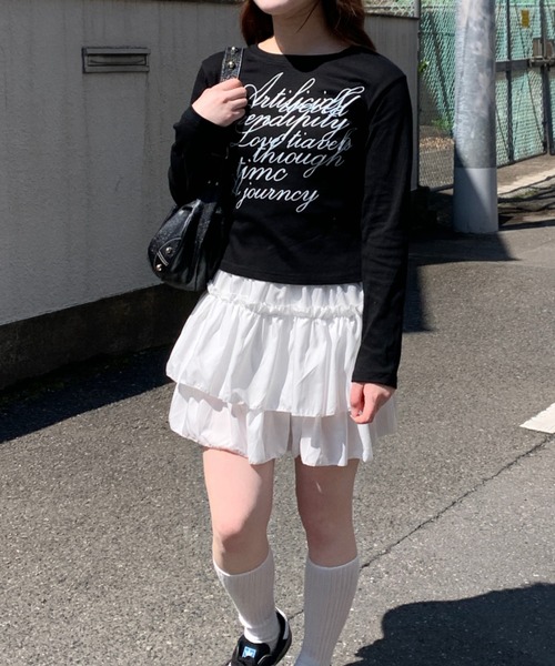 lilful(リルフル)の「レタリングロゴ プリントロンT(Tシャツ/カットソー・レディース・ホワイト/ブラック・L/M)」の17枚目の写真