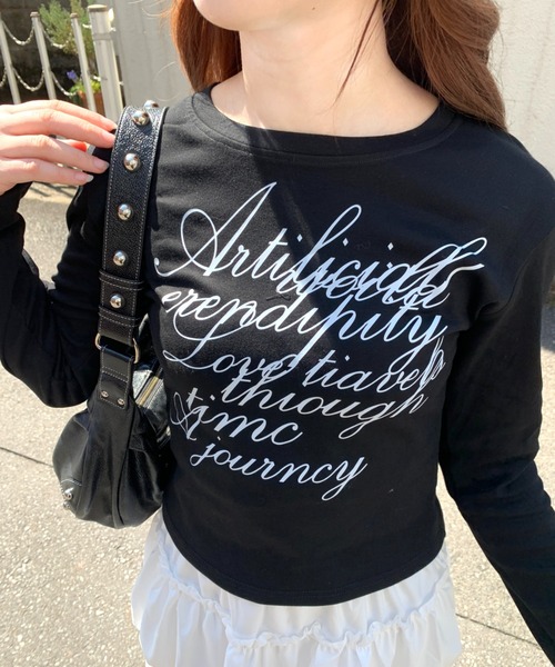 lilful(リルフル)の「レタリングロゴ プリントロンT(Tシャツ/カットソー・レディース・ホワイト/ブラック・L/M)」の14枚目の写真