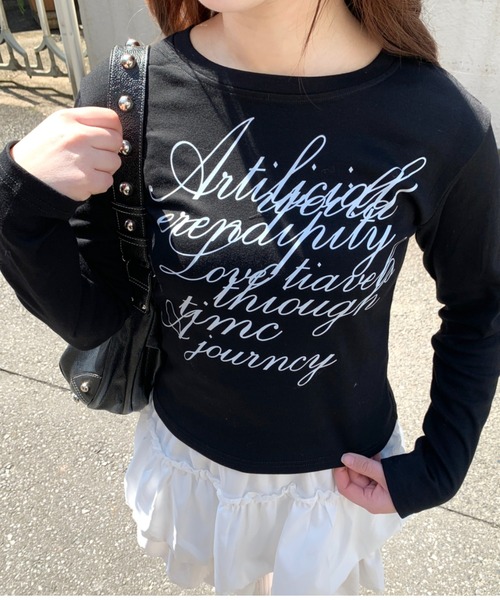 lilful(リルフル)の「レタリングロゴ プリントロンT(Tシャツ/カットソー・レディース・ホワイト/ブラック・L/M)」の15枚目の写真