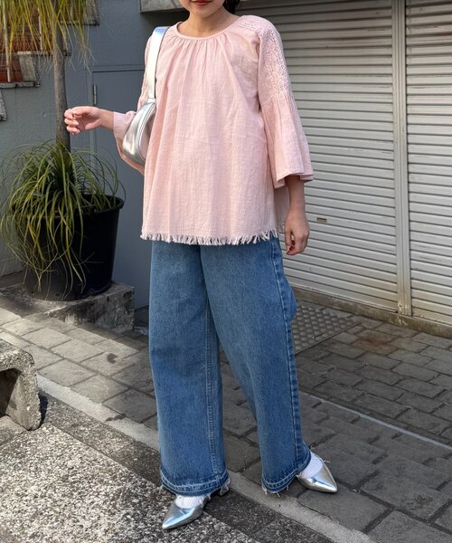 CIAOPANIC TYPY（チャオパニックティピー）の「【India】2WAY綿スラブショルダーレーススキッパーブラウス（シャツ/ブラウス・レディース・ホワイト/ミント/ピンク/ブラック・ONE SIZE）」の7枚目の写真