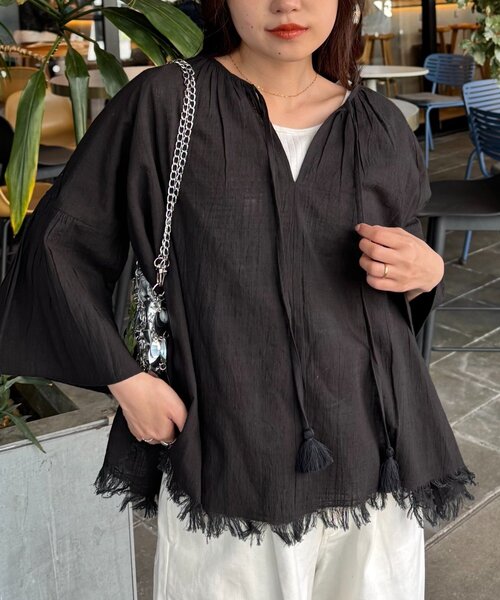 CIAOPANIC TYPY（チャオパニックティピー）の「【India】2WAY綿スラブショルダーレーススキッパーブラウス（シャツ/ブラウス・レディース・ホワイト/ミント/ピンク/ブラック・ONE SIZE）」の9枚目の写真