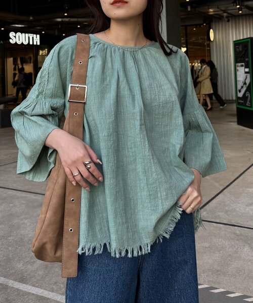 CIAOPANIC TYPY（チャオパニックティピー）の「【India】2WAY綿スラブショルダーレーススキッパーブラウス（シャツ/ブラウス・レディース・ホワイト/ミント/ピンク/ブラック・ONE SIZE）」の12枚目の写真