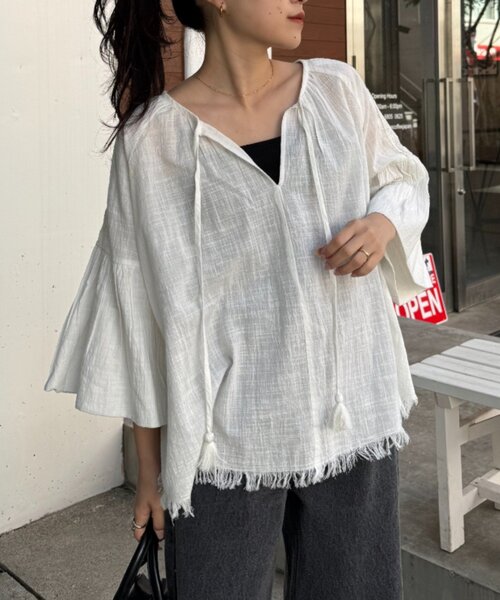 CIAOPANIC TYPY（チャオパニックティピー）の「【India】2WAY綿スラブショルダーレーススキッパーブラウス（シャツ/ブラウス・レディース・ホワイト/ミント/ピンク/ブラック・ONE SIZE）」の17枚目の写真