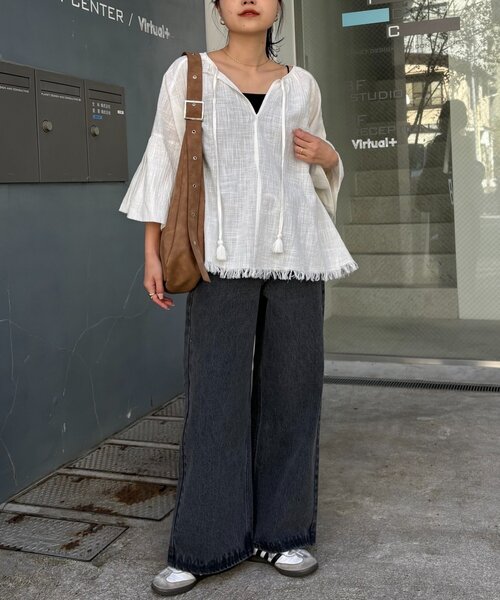 CIAOPANIC TYPY（チャオパニックティピー）の「【India】2WAY綿スラブショルダーレーススキッパーブラウス（シャツ/ブラウス・レディース・ホワイト/ミント/ピンク/ブラック・ONE SIZE）」の18枚目の写真