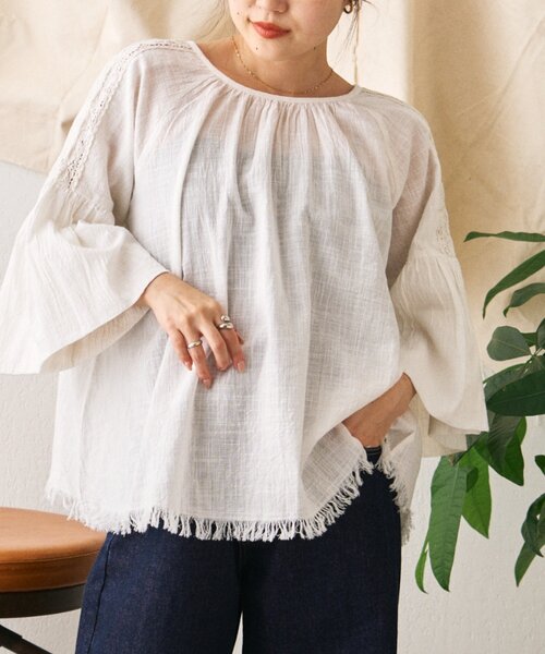 CIAOPANIC TYPY（チャオパニックティピー）の「【India】2WAY綿スラブショルダーレーススキッパーブラウス（シャツ/ブラウス・レディース・ホワイト/ミント/ピンク/ブラック・ONE SIZE）」の21枚目の写真