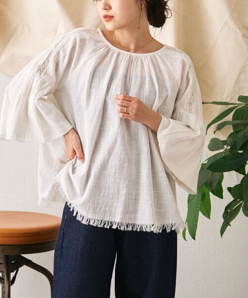 CIAOPANIC TYPY（チャオパニックティピー）の「【India】2WAY綿スラブショルダーレーススキッパーブラウス（シャツ/ブラウス・レディース・ホワイト/ミント/ピンク/ブラック・ONE SIZE）」の22枚目の写真