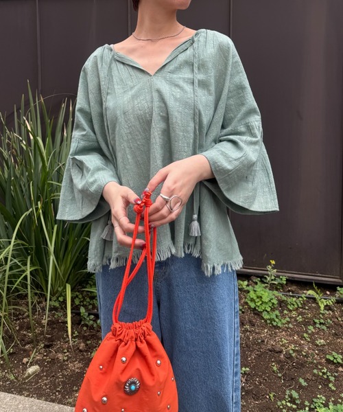 CIAOPANIC TYPY（チャオパニックティピー）の「【India】2WAY綿スラブショルダーレーススキッパーブラウス（シャツ/ブラウス・レディース・ホワイト/ミント/ピンク/ブラック・ONE SIZE）」の3枚目の写真