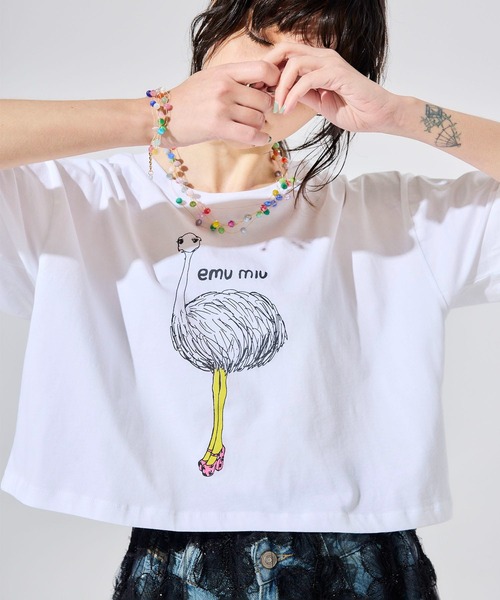 BLACK SCORE(ブラックスコア)の「【BLACK SCORE】EMU MIU クロップドTシャツ(Tシャツ/カットソー・レディース・ホワイト・フリー)」の2枚目の写真