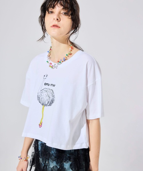tシャツ 「BLACK SCORE」EMU MIU クロップドTシャツ レディース BLACK SCORE】EMU MIU クロップドTシャツ | AND ON JIONE STORE