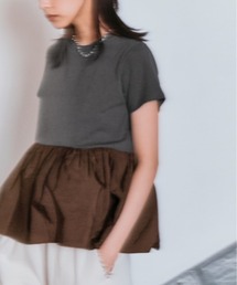 切り替え 配色 ペプラム コンパクト Tシャツ