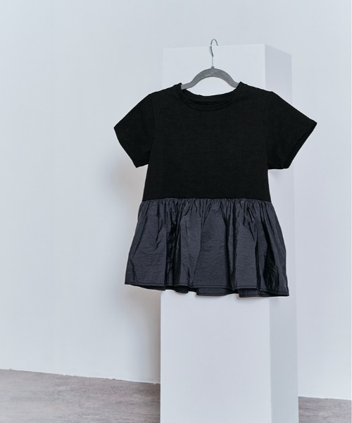 W:Huku(フーク)の「切り替え 配色 ペプラム コンパクト Tシャツ / 半袖 ハーフスリーブ(Tシャツ/カットソー・レディース・オフホワイト/ライトブラウン/ブラック/チャコール・M/L)」の6枚目の写真