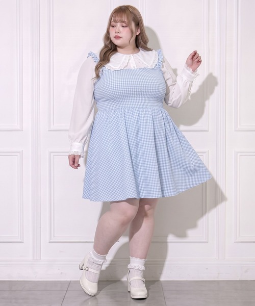 DearMyLoveWhip(ディアマイラブホイップ)の「【大きいサイズ】ギンガムチェックバルーンジャンスカ(ワンピース・レディース・レッド/ブラック/ブラック系その他/ラベンダー/ブルー/ブルー系その他・4L/5L/6L)」の4枚目の写真