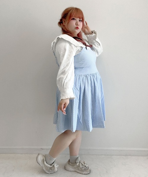 DearMyLoveWhip(ディアマイラブホイップ)の「【大きいサイズ】ギンガムチェックバルーンジャンスカ(ワンピース・レディース・レッド/ブラック/ブラック系その他/ラベンダー/ブルー/ブルー系その他・4L/5L/6L)」の20枚目の写真