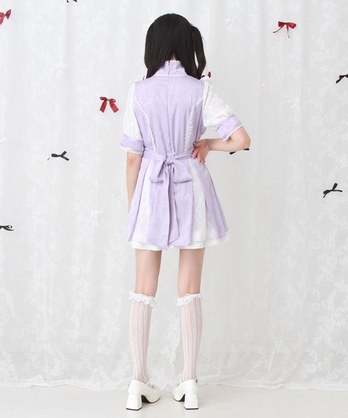 DearMyLove（ディアマイラブ）の「チャイナ風ヨークレースフリルジャガードワンピース（ワンピース・レディース・ボルドー/ラベンダー/ブラック/ベビーピンク・SMALL/MEDIUM/LARGE/LL/3L）」の12枚目の写真