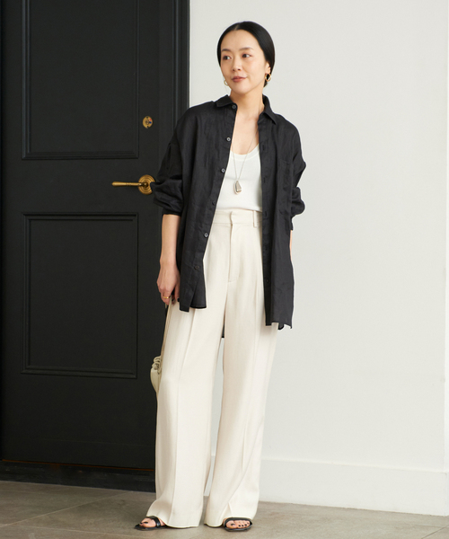 plage(プラージュ)の「《追加》washable linen混 ハイウエストパンツ(スラックス・レディース・ネイビー/ホワイト/ブラウン・34/36/38/40)」の4枚目の写真