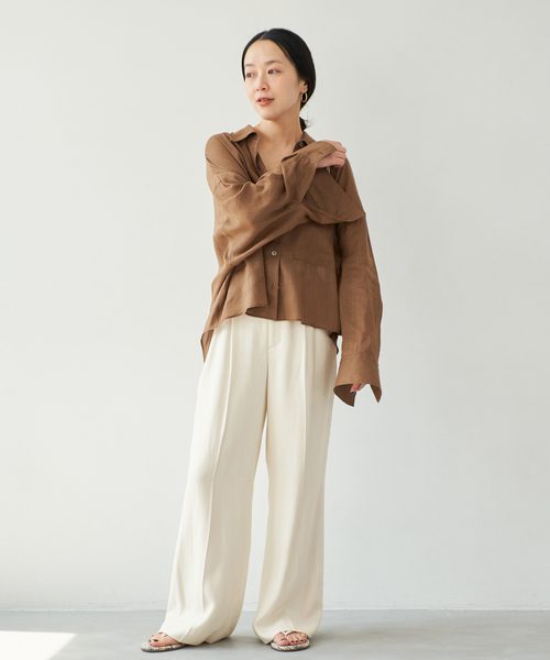 plage fibril linen 混フレアパンツ Washable Linen混パンツ plage ベージュ カジュアルパンツ