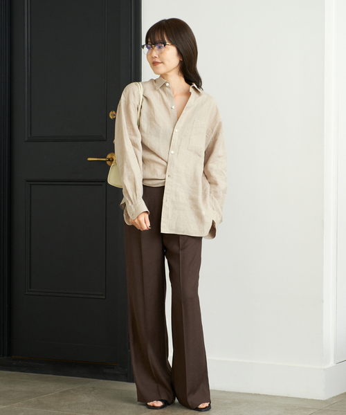 plage(プラージュ)の「《追加》washable linen混 ハイウエストパンツ(スラックス・レディース・ネイビー/ホワイト/ブラウン・34/36/38/40)」の9枚目の写真
