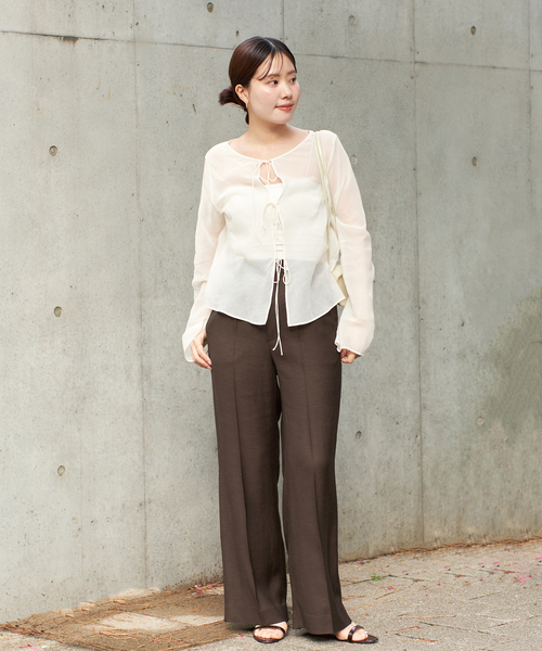 plage(プラージュ)の「《追加》washable linen混 ハイウエストパンツ(スラックス・レディース・ネイビー/ホワイト/ブラウン・34/36/38/40)」の11枚目の写真