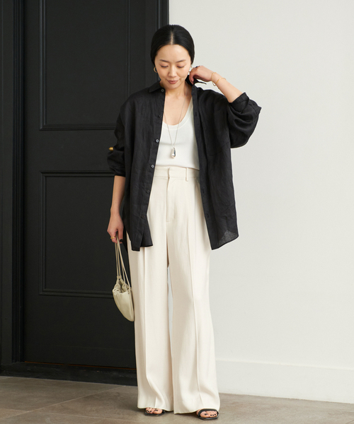 plage(プラージュ)の「《追加》washable linen混 ハイウエストパンツ(スラックス・レディース・ネイビー/ホワイト/ブラウン・34/36/38/40)」の14枚目の写真