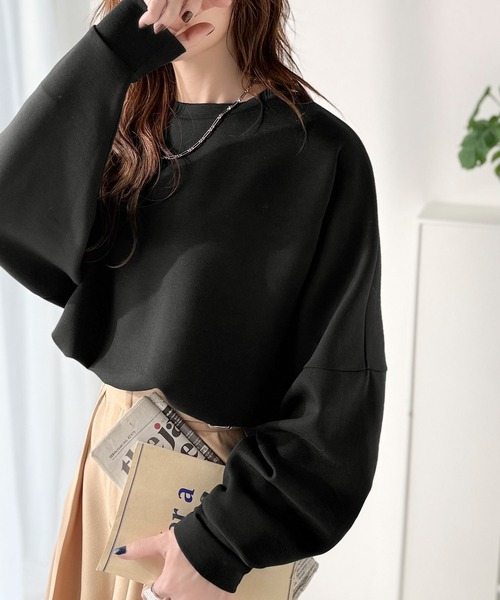 Java（ジャバ）の「《JaVaジャバ コラボ》上品な抜け感と艶感◎ドルマンダンボール素材ビッグトレーナー（長袖）（スウェット・レディース・ブラック/グレイッシュベージュ/ブルー/杢グレー/オフホワイト/チャコール/オートミール・LARGE/MEDIUM/SMALL/X-LARGE）」の3枚目の写真