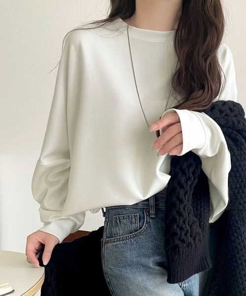 Java（ジャバ）の「《JaVaジャバ コラボ》上品な抜け感と艶感◎ドルマンダンボール素材ビッグトレーナー（長袖）（スウェット・レディース・ブラック/グレイッシュベージュ/ブルー/杢グレー/オフホワイト/チャコール/オートミール・LARGE/MEDIUM/SMALL/X-LARGE）」の11枚目の写真