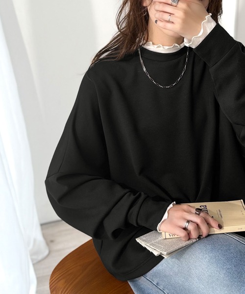 Java（ジャバ）の「《JaVaジャバ コラボ》上品な抜け感と艶感◎ドルマンダンボール素材ビッグトレーナー（長袖）（スウェット・レディース・ブラック/グレイッシュベージュ/ブルー/杢グレー/オフホワイト/チャコール/オートミール・LARGE/MEDIUM/SMALL/X-LARGE）」の17枚目の写真