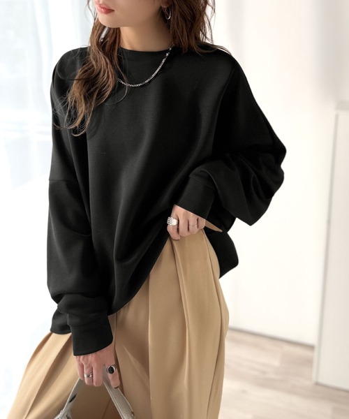 Java（ジャバ）の「《JaVaジャバ コラボ》上品な抜け感と艶感◎ドルマンダンボール素材ビッグトレーナー（長袖）（スウェット・レディース・ブラック/グレイッシュベージュ/ブルー/杢グレー/オフホワイト/チャコール/オートミール・LARGE/MEDIUM/SMALL/X-LARGE）」の16枚目の写真