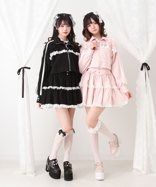DearMyLove（ディアマイラブ）の「フリルリボンたっぷり裏毛スカート（スカート・レディース・ブラック/ベビーピンク/ブルーグレー・3L/LL/LARGE/MEDIUM/SMALL）」の4枚目の写真