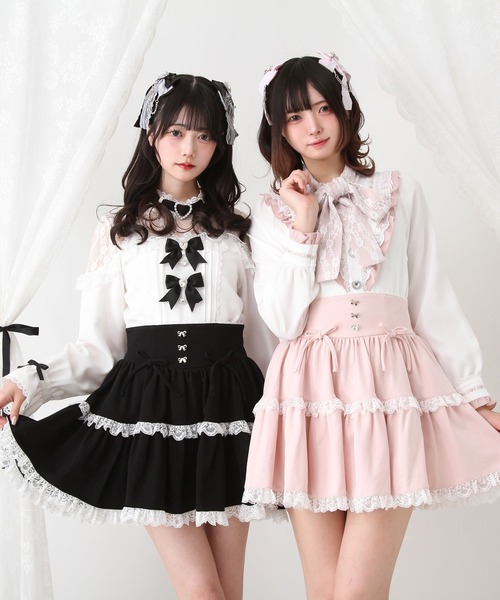 DearMyLove（ディアマイラブ）の「フリルリボンたっぷり裏毛スカート（スカート・レディース・ブラック/ベビーピンク/ブルーグレー・3L/LL/LARGE/MEDIUM/SMALL）」の5枚目の写真