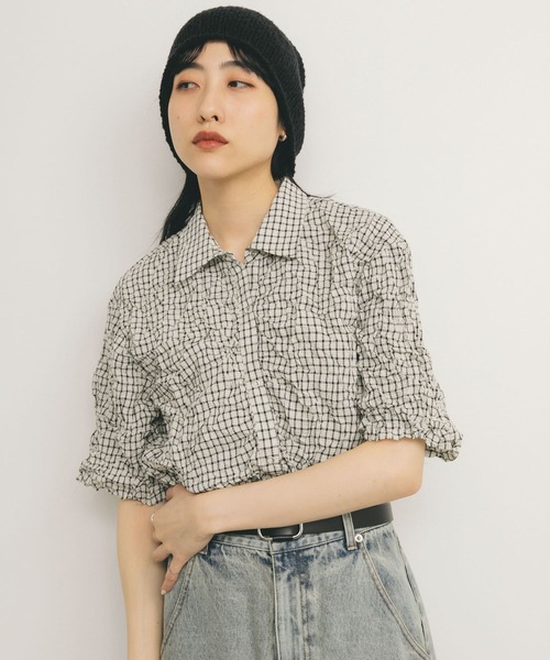 KBF（ケイビーエフ）の「ワッシャーチェックシャツ（シャツ/ブラウス・レディース・ホワイト/ブラウン系その他/グレー系その他・ONE）」の9枚目の写真