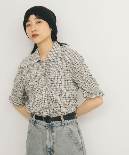 KBF（ケイビーエフ）の「ワッシャーチェックシャツ（シャツ/ブラウス・レディース・ホワイト/ブラウン系その他/グレー系その他・ONE）」の2枚目の写真