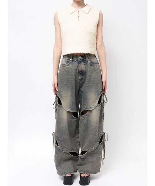 EMODA（エモダ）の「フリンジヤーンタンクトップ（ニット/セーター・レディース・アイボリー/ブラック/グレー・FREE）」の12枚目の写真