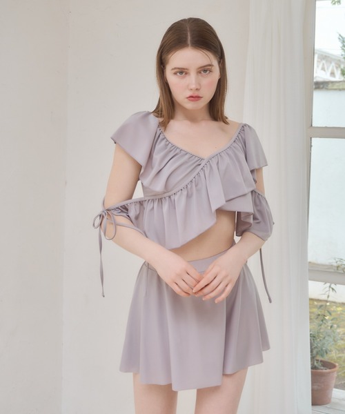 mellowneon(メロウネオン)の「2wayフリルカシュクール水着(水着・レディース・アイボリー/ブラウン/サックスブルー/ブラック・FREE)」の22枚目の写真