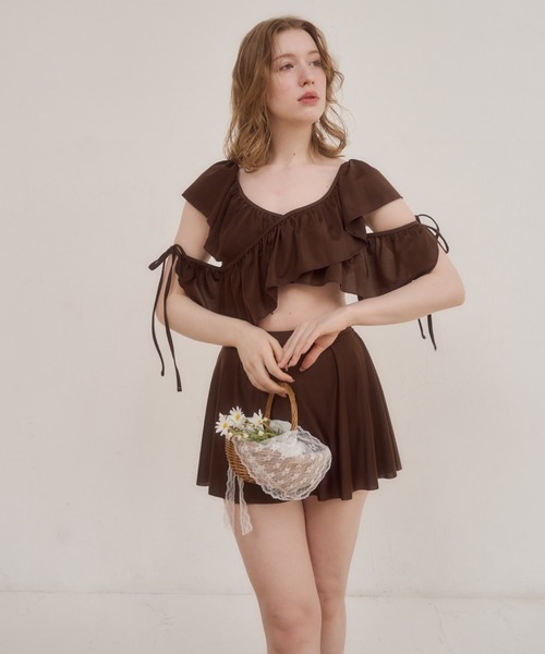 mellowneon(メロウネオン)の「2wayフリルカシュクール水着(水着・レディース・アイボリー/ブラウン/サックスブルー/ブラック・FREE)」の15枚目の写真