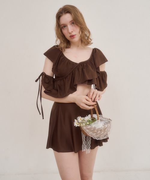 mellowneon(メロウネオン)の「2wayフリルカシュクール水着(水着・レディース・アイボリー/ブラウン/サックスブルー/ブラック・FREE)」の18枚目の写真