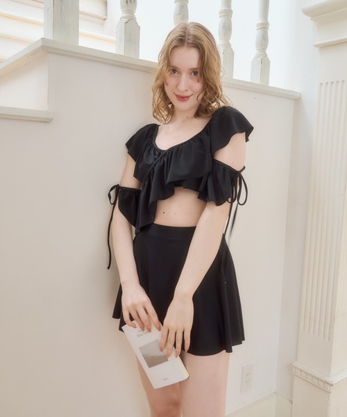 mellowneon(メロウネオン)の「2wayフリルカシュクール水着(水着・レディース・アイボリー/ブラウン/サックスブルー/ブラック・FREE)」の12枚目の写真