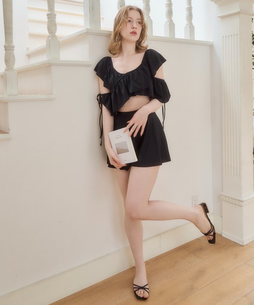 mellowneon(メロウネオン)の「2wayフリルカシュクール水着(水着・レディース・アイボリー/ブラウン/サックスブルー/ブラック・FREE)」の7枚目の写真