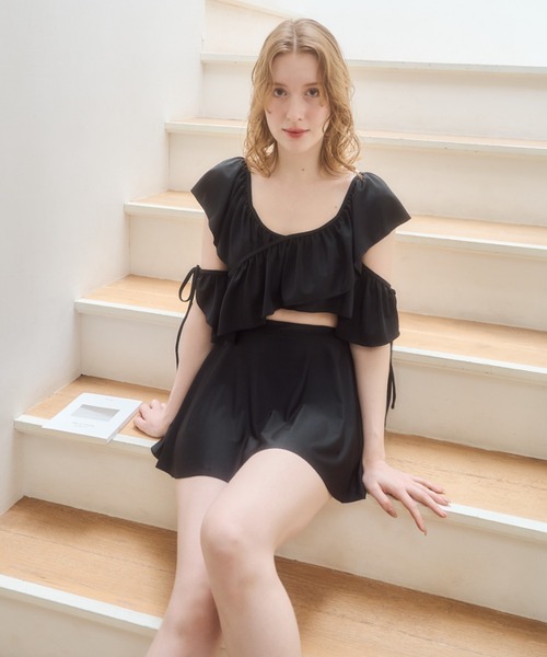 mellowneon(メロウネオン)の「2wayフリルカシュクール水着(水着・レディース・アイボリー/ブラウン/サックスブルー/ブラック・FREE)」の13枚目の写真