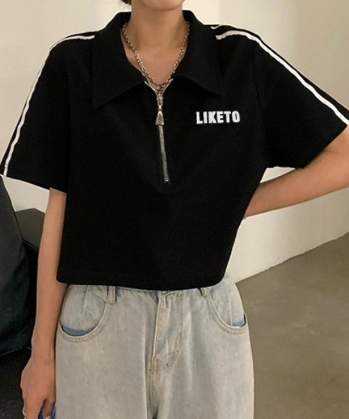 SHEPP（シープ）の「サイドライン ハーフジップ ショートTシャツ（Tシャツ/カットソー・レディース・ホワイト/ブラック・F）」の4枚目の写真