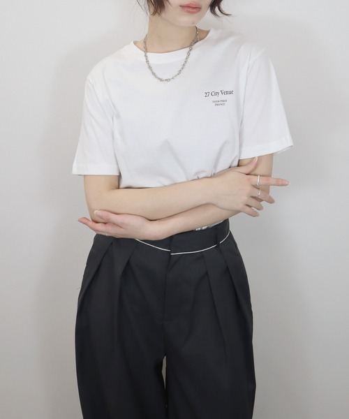 Reurie'（レウリィ）の「バックロゴT／back logo T 半袖 クルーネック 英字ロゴ シンプル カジュアル ベーシック 韓国 ノームコア（Tシャツ/カットソー・レディース・ブラック/ホワイト・FREE）」の3枚目の写真